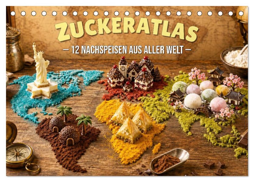 Zuckeratlas - 12 Nachspeisen aus aller Welt (Tischkalender 2027 DIN A5 quer) CALVENDO Monatskalender