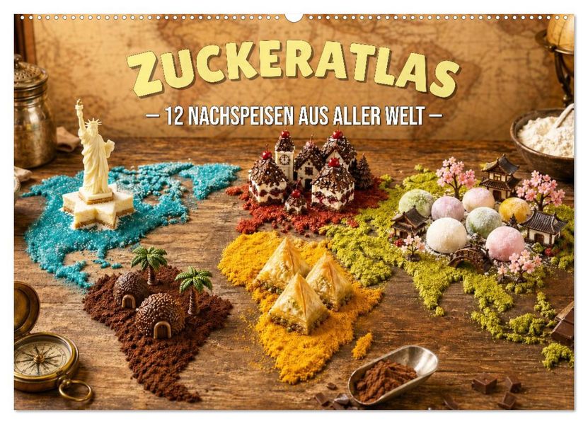 Zuckeratlas - 12 Nachspeisen aus aller Welt (Wandkalender 2027 DIN A2 quer) CALVENDO Monatskalender