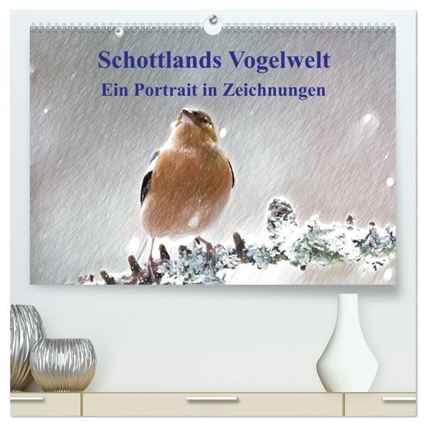 Schottlands Vogelwelt - Ein Porträt in Zeichnungen (hochwertiger Premium Wandkalender 2027 DIN A2 quer) Kunstdruck in Hochglanz