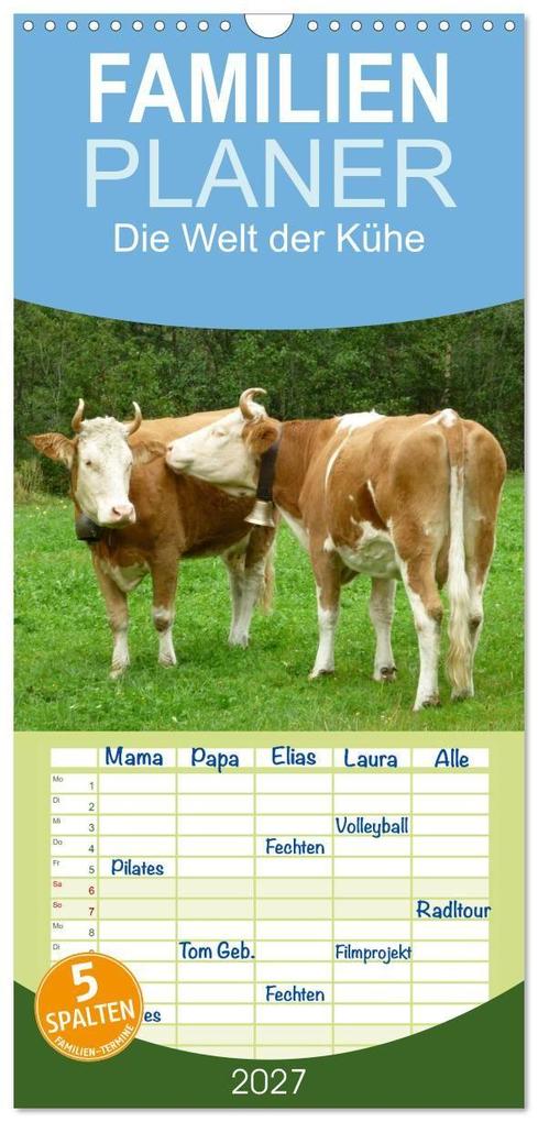 Familienplaner 2027 - Die Welt der Kühe mit 5 Spalten (Wandkalender 21 x 45 cm) CALVENDO