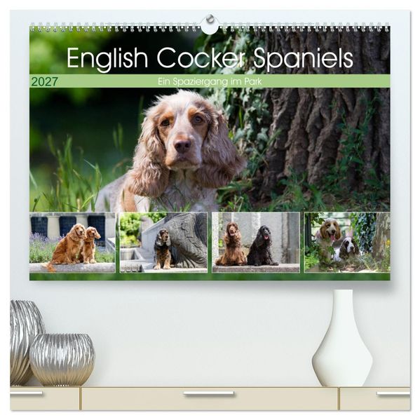 English Cocker Spaniels - Ein Spaziergang im Park (hochwertiger Premium Wandkalender 2027 DIN A2 quer) Kunstdruck in Hochglanz