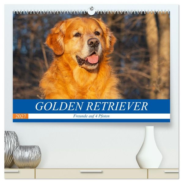 Golden Retriever - Freunde auf 4 Pfoten (hochwertiger Premium Wandkalender 2027 DIN A2 quer) Kunstdruck in Hochglanz