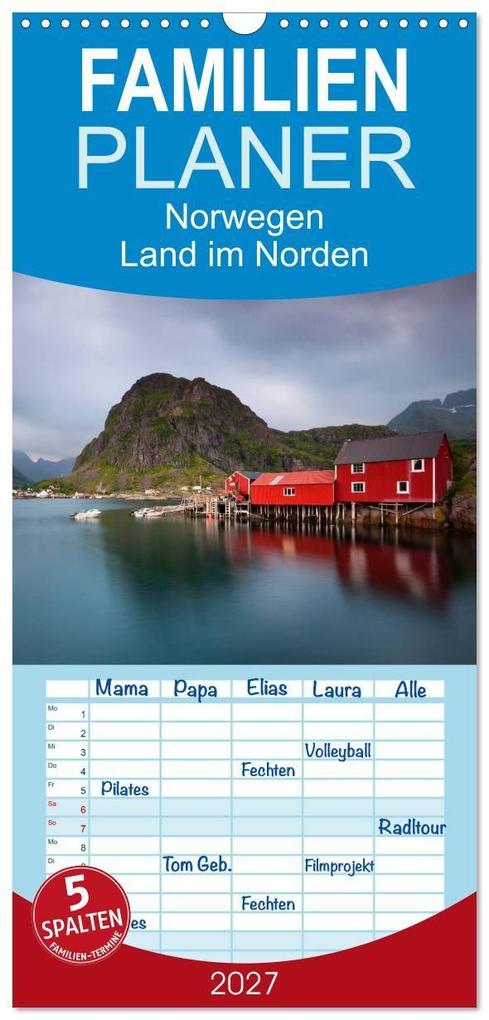 Familienplaner 2027 - Norwegen - Land im Norden mit 5 Spalten (Wandkalender 21 x 45 cm) CALVENDO
