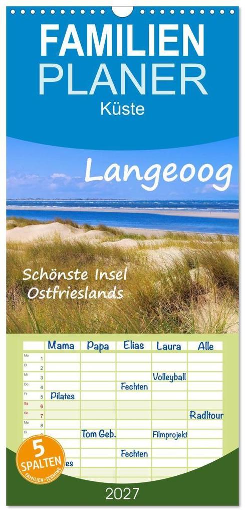 Familienplaner 2027 - Langeoog - Schönste Insel Ostfrieslands mit 5 Spalten (Wandkalender 21 x 45 cm) CALVENDO