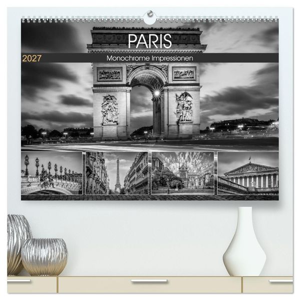 PARIS Monochrome Impressionen (hochwertiger Premium Wandkalender 2027 DIN A2 quer) Kunstdruck in Hochglanz