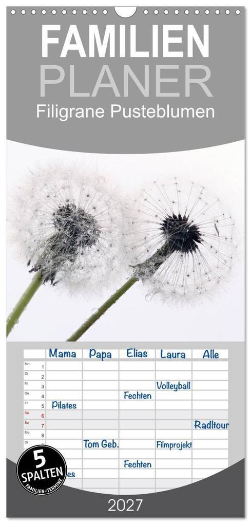 Familienplaner 2027 - Filigrane Pusteblumen / Geburtstagskalender mit 5 Spalten (Wandkalender 21 x 45 cm) CALVENDO