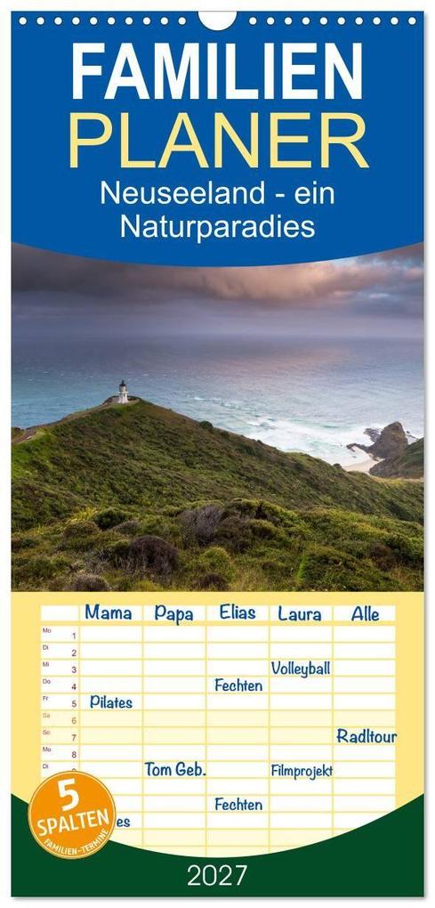 Familienplaner 2027 - Neuseeland - ein Naturparadies mit 5 Spalten (Wandkalender 21 x 45 cm) CALVENDO
