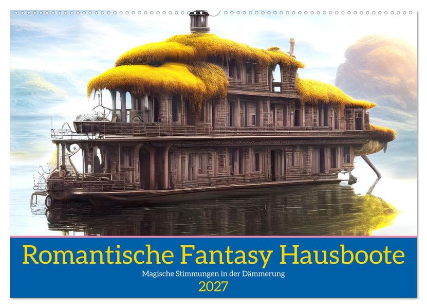 Romantische Fantasy Hausboote Magische Stimmungen in der Dämmerung (Wandkalender 2027 DIN A2 quer) CALVENDO Monatskalender