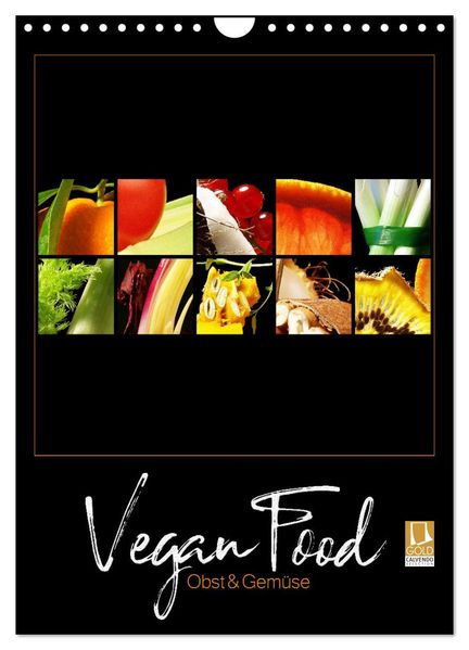 Vegan Food Kalender - Obst und Gemüse auf Schwarz (Wandkalender 2027 DIN A4 hoch) CALVENDO Monatskalender