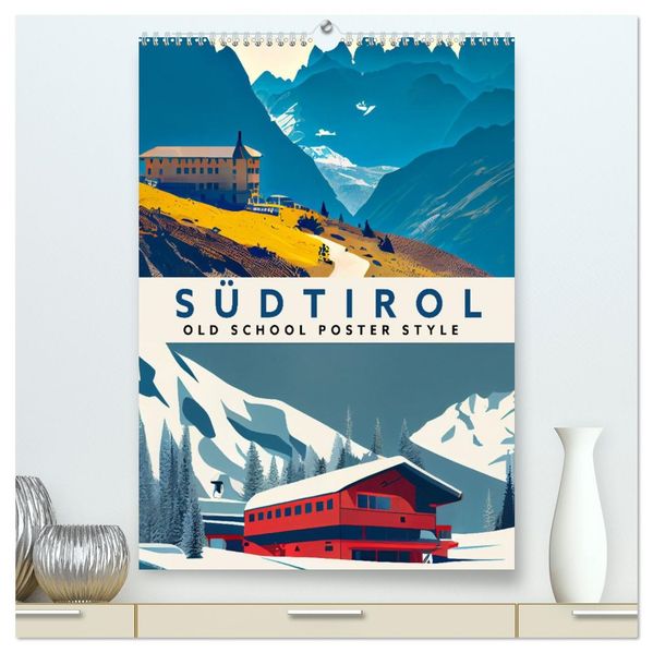 Südtirol - Old School Poster Style (hochwertiger Premium Wandkalender 2027 DIN A2 hoch) Kunstdruck in Hochglanz