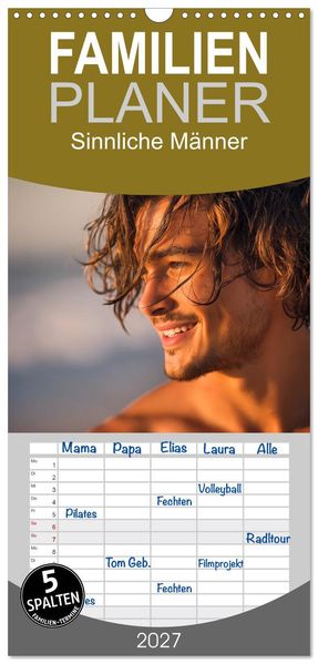 Familienplaner 2027 - Sinnliche Männer mit 5 Spalten (Wandkalender 21 x 45 cm) CALVENDO