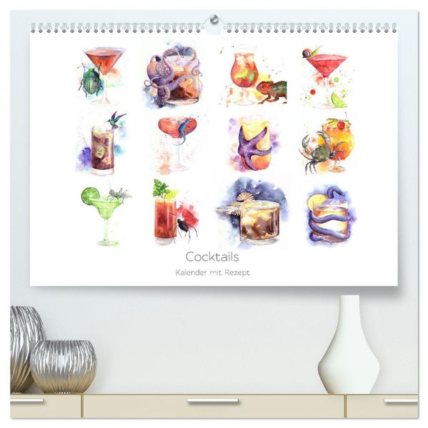 Cocktails Kalender mit Rezept (hochwertiger Premium Wandkalender 2027 DIN A2 quer) Kunstdruck in Hochglanz