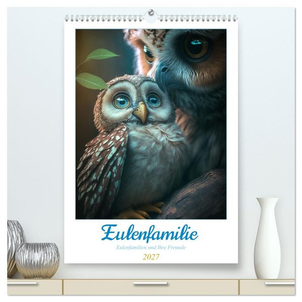 Eulenfamilie (hochwertiger Premium Wandkalender 2027 DIN A2 hoch) Kunstdruck in Hochglanz