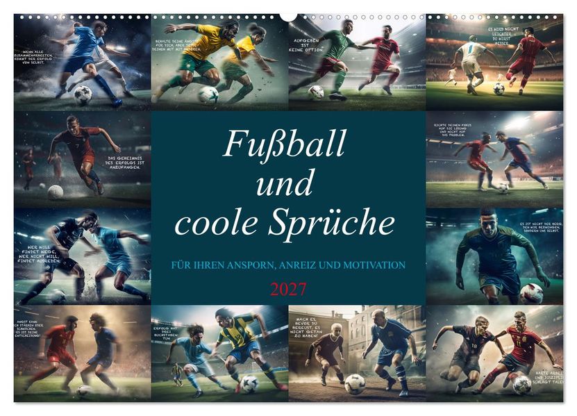Fußball und coole Sprüche (Wandkalender 2027 DIN A2 quer) CALVENDO Monatskalender