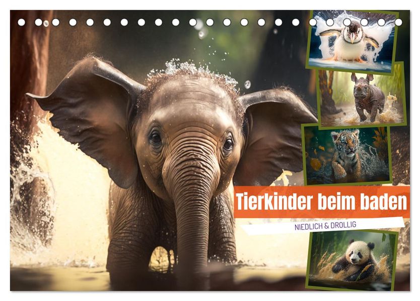 Tierkinder beim baden (Tischkalender 2027 DIN A5 quer) CALVENDO Monatskalender