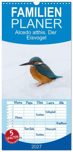 Familienplaner 2027 - Alcedo atthis. Der Eisvogel mit 5 Spalten (Wandkalender 21 x 45 cm) CALVENDO