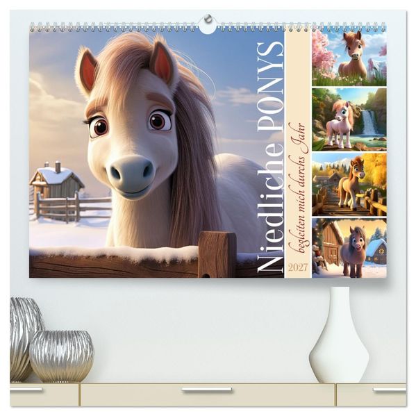 Niedliche Ponys (hochwertiger Premium Wandkalender 2027 DIN A2 quer) Kunstdruck in Hochglanz