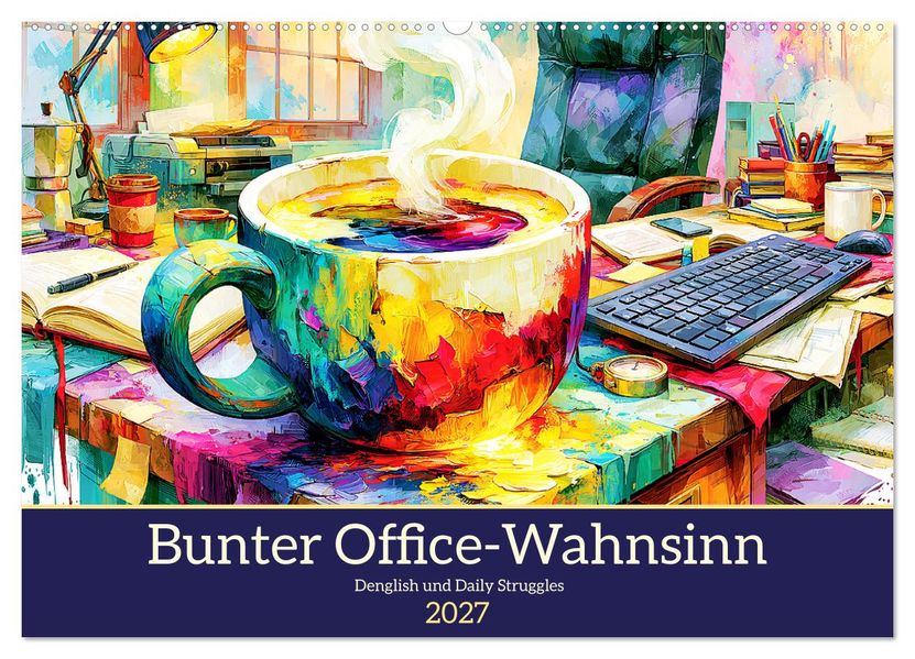 Bunter Office-Wahnsinn. Denglish und Daily Struggles (Wandkalender 2027 DIN A2 quer) CALVENDO Monatskalender