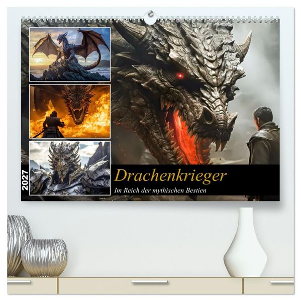 Drachenkrieger (hochwertiger Premium Wandkalender 2027 DIN A2 quer) Kunstdruck in Hochglanz