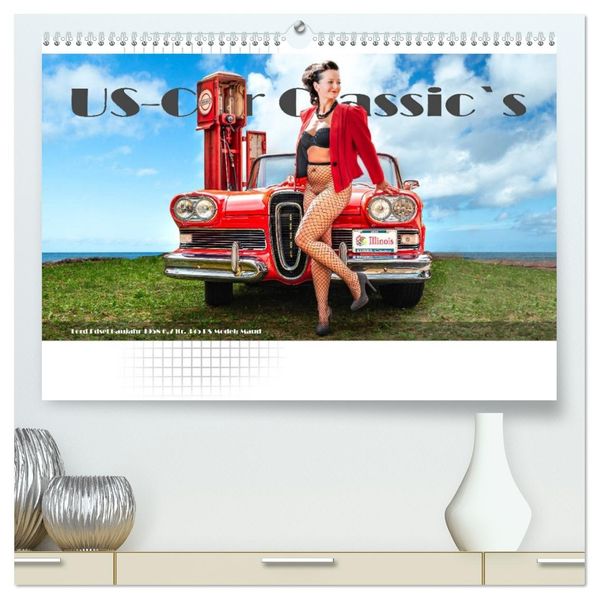US-Car Classic's (hochwertiger Premium Wandkalender 2027 DIN A2 quer) Kunstdruck in Hochglanz