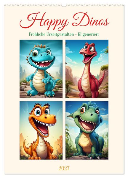 Happy Dinos (Wandkalender 2027 DIN A2 hoch) CALVENDO Monatskalender