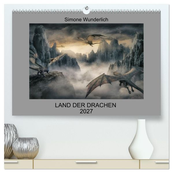 Land der Drachen (hochwertiger Premium Wandkalender 2027 DIN A2 quer) Kunstdruck in Hochglanz