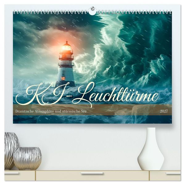 KI-Leuchttürme (hochwertiger Premium Wandkalender 2027 DIN A2 quer) Kunstdruck in Hochglanz