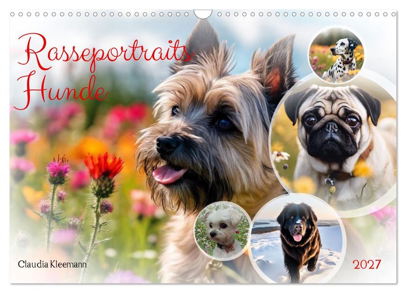 Rasseportraits - Hunde (Wandkalender 2027 DIN A3 quer) CALVENDO Monatskalender