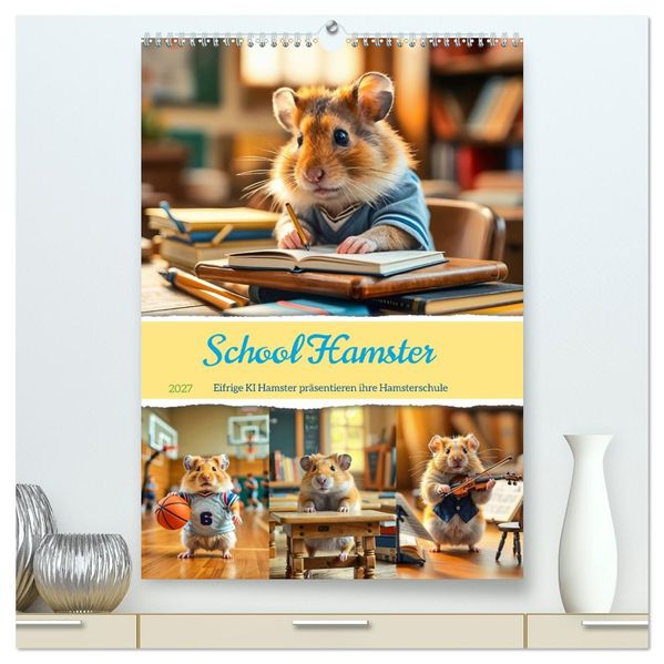 School Hamster - Eifrige KI Hamster präsentieren ihre Hamsterschule (hochwertiger Premium Wandkalender 2027 DIN A2 hoch) Kunstdruck in Hochglanz