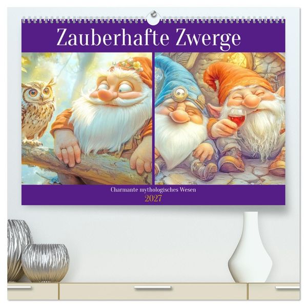 Zauberhafte Zwerge - Charmante mythologisches Wesen (hochwertiger Premium Wandkalender 2027 DIN A2 quer) Kunstdruck in Hochglanz