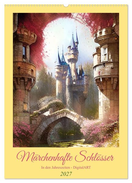 Märchenhafte Schlösser - In den Jahreszeiten - Digitalart (Wandkalender 2027 DIN A2 hoch) CALVENDO Monatskalender
