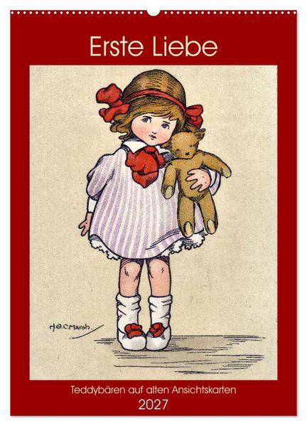 Erste Liebe - Teddybären auf alten Ansichtskarten (Wandkalender 2027 DIN A2 hoch) CALVENDO Monatskalender