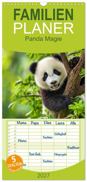 Familienplaner 2027 - Panda Magie mit 5 Spalten (Wandkalender 21 x 45 cm) CALVENDO