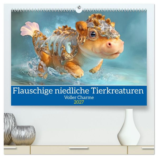 Flauschige niedliche Tierkreaturen - Voller Charme (hochwertiger Premium Wandkalender 2027 DIN A2 quer) Kunstdruck in Hochglanz