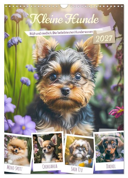 Kleine Hunde. Süß und niedlich. Die beliebtesten Hunderassen (Wandkalender 2027 DIN A3 hoch) CALVENDO Monatskalender