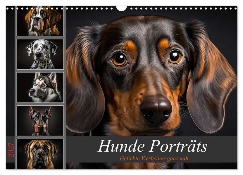 Hunde Porträts (Wandkalender 2027 DIN A3 quer) CALVENDO Monatskalender
