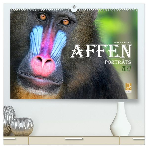 AFFENPORTRÄTS (hochwertiger Premium Wandkalender 2027 DIN A2 quer) Kunstdruck in Hochglanz
