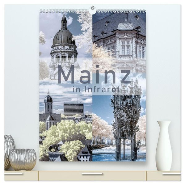 MAINZ IN INFRAROT (hochwertiger Premium Wandkalender 2027 DIN A2 hoch) Kunstdruck in Hochglanz