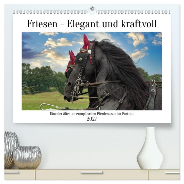 Friesen - elegant und kraftvoll (hochwertiger Premium Wandkalender 2027 DIN A2 quer) Kunstdruck in Hochglanz