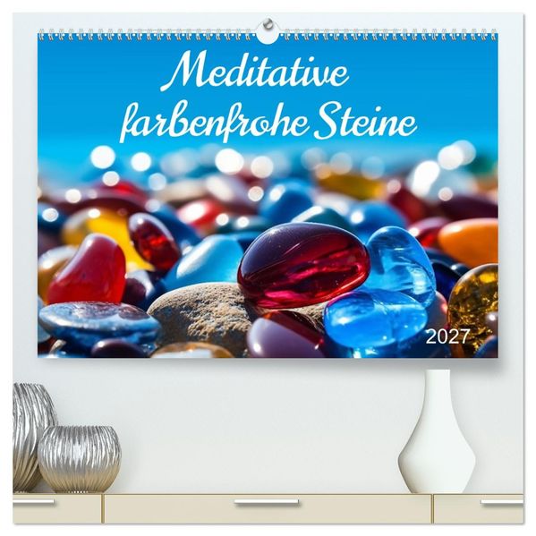 Meditative farbenfrohe Steine (hochwertiger Premium Wandkalender 2027 DIN A2 quer) Kunstdruck in Hochglanz