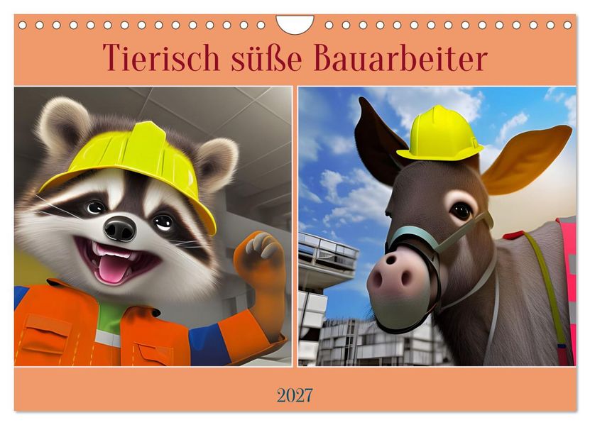 Tierisch süße Bauarbeiter (Wandkalender 2027 DIN A4 quer) CALVENDO Monatskalender