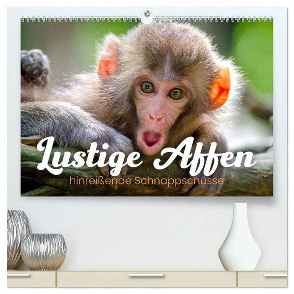 Lustige Affen - hinreißende Schnappschüsse (hochwertiger Premium Wandkalender 2027 DIN A2 quer) Kunstdruck in Hochglanz