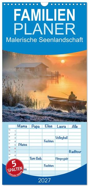 Familienplaner 2027 - Malerische Seenlandschaft mit 5 Spalten (Wandkalender 21 x 45 cm) CALVENDO