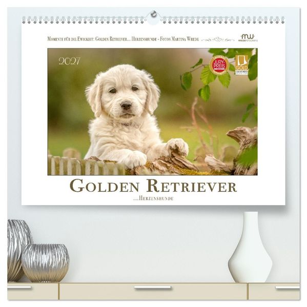 Golden Retriever... Herzenshunde (hochwertiger Premium Wandkalender 2027 DIN A2 quer) Kunstdruck in Hochglanz