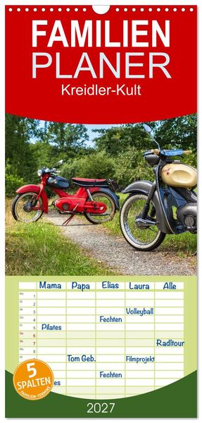 Familienplaner 2027 - Kreidler-Kult mit 5 Spalten (Wandkalender 21 x 45 cm) CALVENDO
