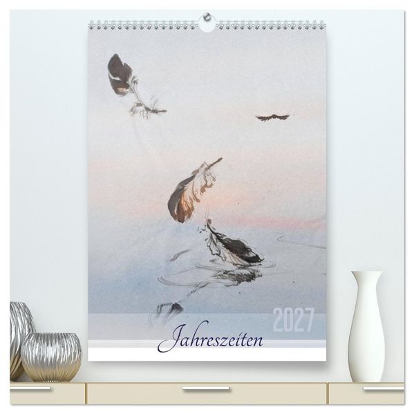 Jahreszeiten in Stil japanischer Malerei - Kunst (hochwertiger Premium Wandkalender 2027 DIN A2 hoch) Kunstdruck in Hochglanz