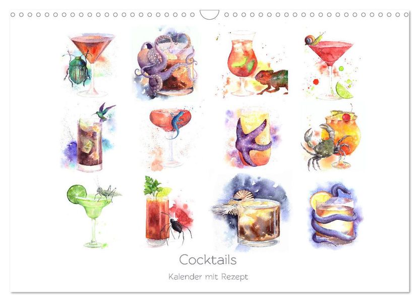 Cocktails Kalender mit Rezept (Wandkalender 2027 DIN A3 quer) CALVENDO Monatskalender