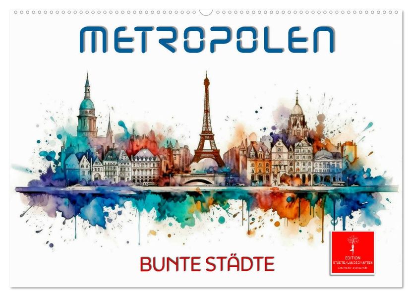 Skylines - bunte Städte (Wandkalender 2027 DIN A2 quer) CALVENDO Monatskalender