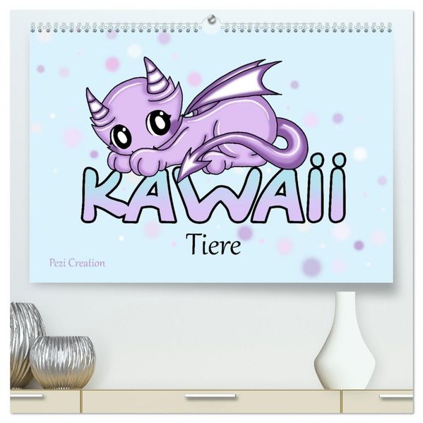 niedliche Kawaii Tiere (hochwertiger Premium Wandkalender 2027 DIN A2 quer) Kunstdruck in Hochglanz