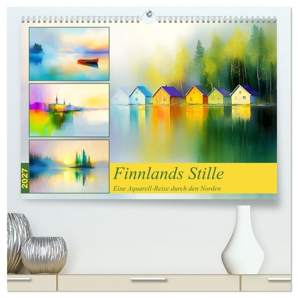 Finnlands Stille. Eine Aquarell-Reise durch den Norden (hochwertiger Premium Wandkalender 2027 DIN A2 quer) Kunstdruck in Hochglanz